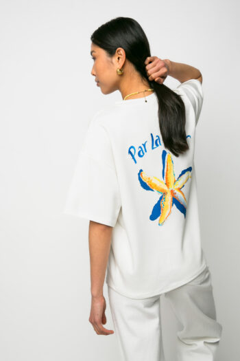 T-shirt over size Par la mer λευκό