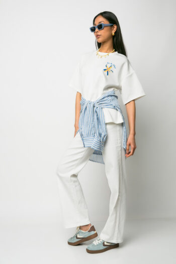 T-shirt over size Par la mer λευκό - Image 3