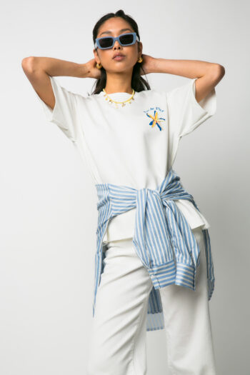 T-shirt over size Par la mer λευκό - Image 2