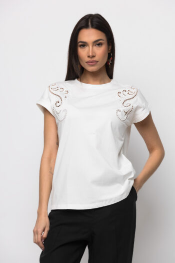 T-shirt με embroidere λευκό - Image 2