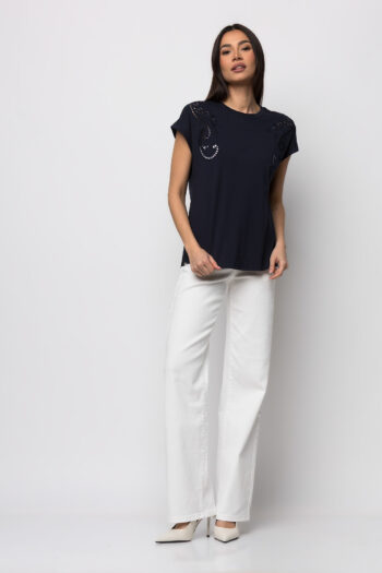 T-shirt με embroidere μπλε - Image 2