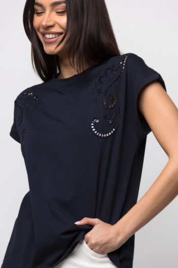 T-shirt με embroidere μπλε - Image 3