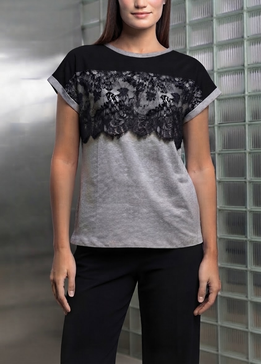 IMG_5611 T-shirt με δαντέλα γκρι - Image 1
